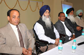 Dr Gurnek Singh (fourth from left), former VC of Shri Guru Granth Sahib University, Fatehgarh Sahib, present at the seminar at Govt Rajindra College on Wednesday.