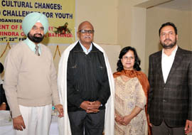 Dr P Seshadri from Khalsa College, Mumbai, being honoured on the occasion