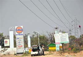 A petrol pump under high-tension wires at Sector 56 in Chandigarh. 
