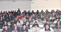 Management students participate in a campus placement drive at SGRR College in Dehradun.