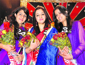 Miss Bedes Jayantik Thakur (centre), first runners-up Varnika (right) and second runners-up Vibha at St Bedes College in Shimla on Wednesday. 