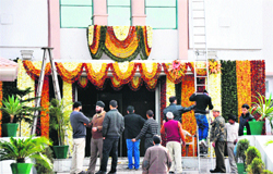 The entrance to the Legislative Assembly being decked up for the new session