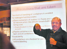 Kapil Bhargava, former Deputy Drug Controller, Government of India, addresses a press conference in Ludhiana. 