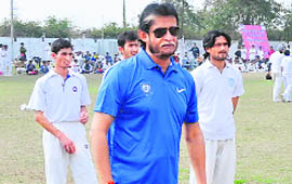 Director of National Cricket Academy Sandeep Patil at a cricket stadium in Jammu on Wednesday. 