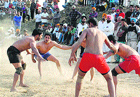 A kabaddi match in progress at Dera Bassi on Thursday.