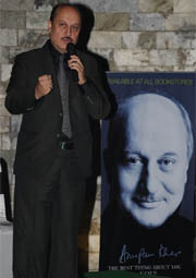 Actor-turned-motivational guru Anupam Kher talks about his self-help book "The Best Thing About You Is You!" at Gurgaon on Wednesday evening.