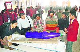 A science exhibition being put up by students of Childrens Academy in Dehradun on Thursday.
