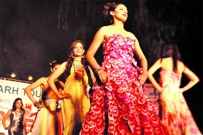 Participants at the Miss Rose contest in the ongoing Rose Festival in Chandigarh on Friday.