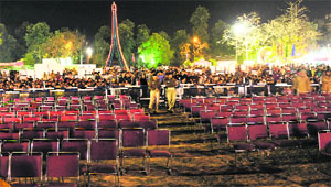 Empty chairs during a musical nite on the Ist day of Rose Festival in Sector 10, Chandigarh, on Friday. 