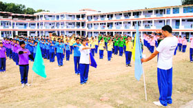 Students participate in the annual day celebrations of the Dolphin institute in Dehradun on Thursday.