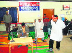 Youth perform at a talent hunt competition in Baramulla.