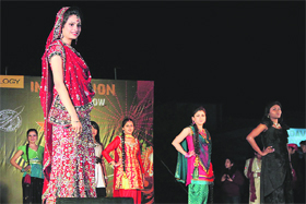 Students of DAVIET display various designer outfits during Technack-2012 in Jalandhar.