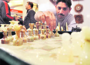 A marble chess board put on display during the Indo-Pak expo in Ludhiana.