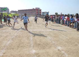 Students participate in a race during the 4th annual athletic meet of the Baba Farid College of Engineering and Technology in Bathinda on Friday