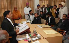 District and sessions judge SK Aggarwal during a hearing at the Lok Adalat held in Bathinda on Saturday