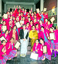 Students of Unison School at a farewell party in Dehradun on Saturday