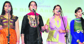 Girls sing a song at Guru Nanak Girls College in Ludhiana.