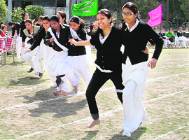 Participants during the annual athletics meet of SDP college in Ludhiana.
