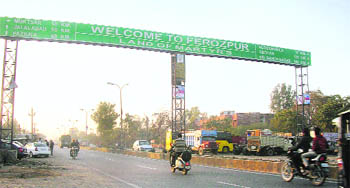 A signboard at the entrance to Ferozepore on the National Highway 