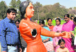The broken arm of a statue at Rose Garden, Chandigarh. A group of youths vandalised the garden on late Saturday night.