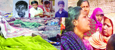 Grieving family members of one of the victims (inset) and the site of the mishap. 