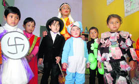 Students of Doon Kids School participate in a fancy dress competition in Dehradun on Sunday. A Tribune photograph