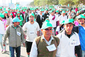 Residents participate in a rapid walk organised by Rapid Metro Rail in Gurgaon on Sunday.