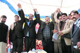 Minister for Industries and Commerce Surjit Singh Slathia (third from left) at the convention of the Other Backward Classes in Samba on Sunday