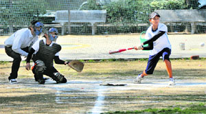 A match underway during the Punjab State Baseball Championship for girls at the Khalsa College for Women in Ludhiana on Sunday. 