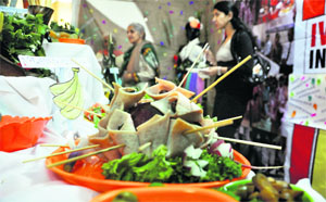 Various varities of salad on display during the salad festival at an institute in Ludhiana.