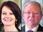 Australian Prime Minister Julia Gillard (L) and former foreign minister Kevin Rudd