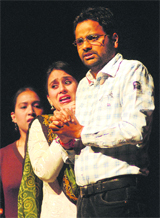 Artistes enact Damru at the TFT Basant Theatre Festival at Punjab Kala Bhawan, Sector 16, Chandigarh, on Monday. 
