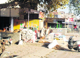 An illegal encroachment by the shopkeeper of the Old Grain Market at Jagraon.