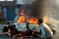 The Alto car that burst into flames after a leakage in its LPG cylinder in Abohar on Tuesday