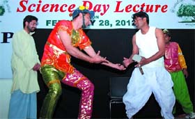 The skit Andher Nagari in progress during the Foundation Day celebrations at the Central University of Punjab in Bathinda on Tuesday