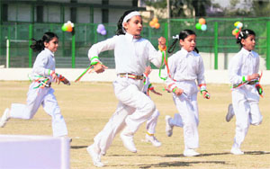 Students participate in an annual athletics meet at Shivalik Public School in Phase VI of Mohali  on Tuesday.