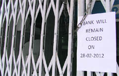 A notice outside a bank announcing its closure in Ludhiana