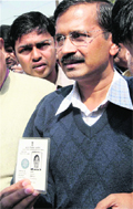Arvind Kejriwal at a polling booth in Ghaziabad on Tuesday. 