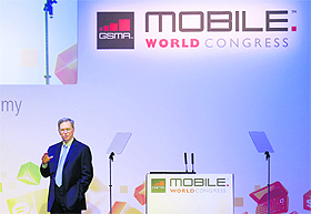 Google Inc CEO Eric Schmidt attends a news conference during the GSMA Mobile World Congress in Barcelona on Wednesday. The congress, representing the interests of the worldwide cellular communications industry, is being held from February 27 to March 1 in the Spanish port city. 