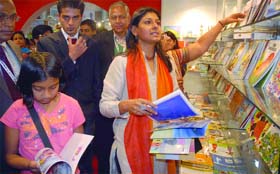 Actor and social activist Nandita Das at a book stall at the International Book Fair at Pragati Maidan in New Delhi on Wednesday