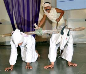 Students enact a play at the launch of DLF Raghvendre Scholarship programme for underprivileged students on Wednesday