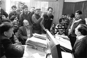 Activists of the Shimla Nagrik Sabha meet the Assistant Commissioner in protest against the construction work at Annandale, at the MC office in Shimla on Wednesday