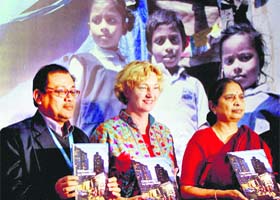 UNICEF Representative Karin Hulshof (second from left) releases the report in New Delhi