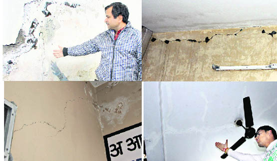 Houses have developed cracks due to hammer work in a hand tool factory at Dilbagh Nagar Extension Colony in Jalandhar.