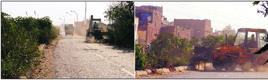 A ditch machine of the municipal corporation collect waste from the road along the Budha Nullah near Chander Nagar; (Right) The same ditch machine dumping waste into the Budha Nullah near Chander Nagar in Ludhiana on Wednesday.