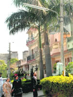 Streetlights remain lit in Sector 68, Mohali. 