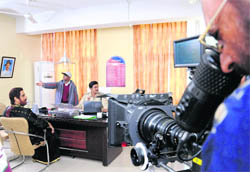 Punjabi film Aak Ke Ranjhe being shot at DSP (Training) Suman Kumars room in violation of rules at the training grounds, Sector 26, Chandigarh.