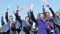 Class XII students of Navodya Vidyalaya, Sector 25, Chandigarh, in a jubilant mood after appearing in the first exam