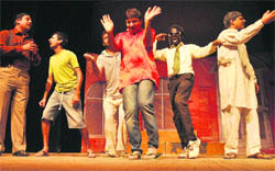 Artistes perform in a play Jinney Jhalley Merre Palley at Punjab Kala Bhawan in Sector 16, Chandigarh