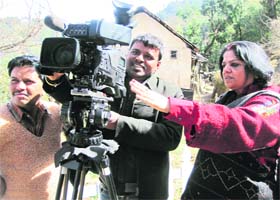 Director and producer SubhadarshIni Singh give directions for the shooting of the film in Mussoorie